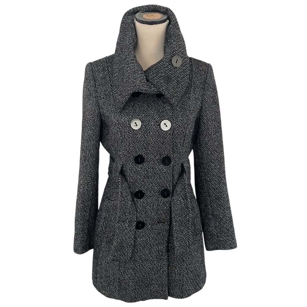 Kenneth Blake New York Heathered Black/White Double Breasted Coat (M)